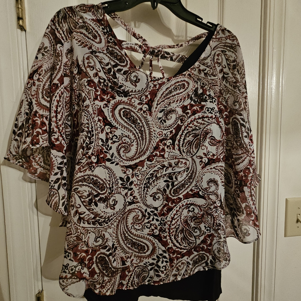 Apt. 9 Burgundy and Black Paisley Blouse